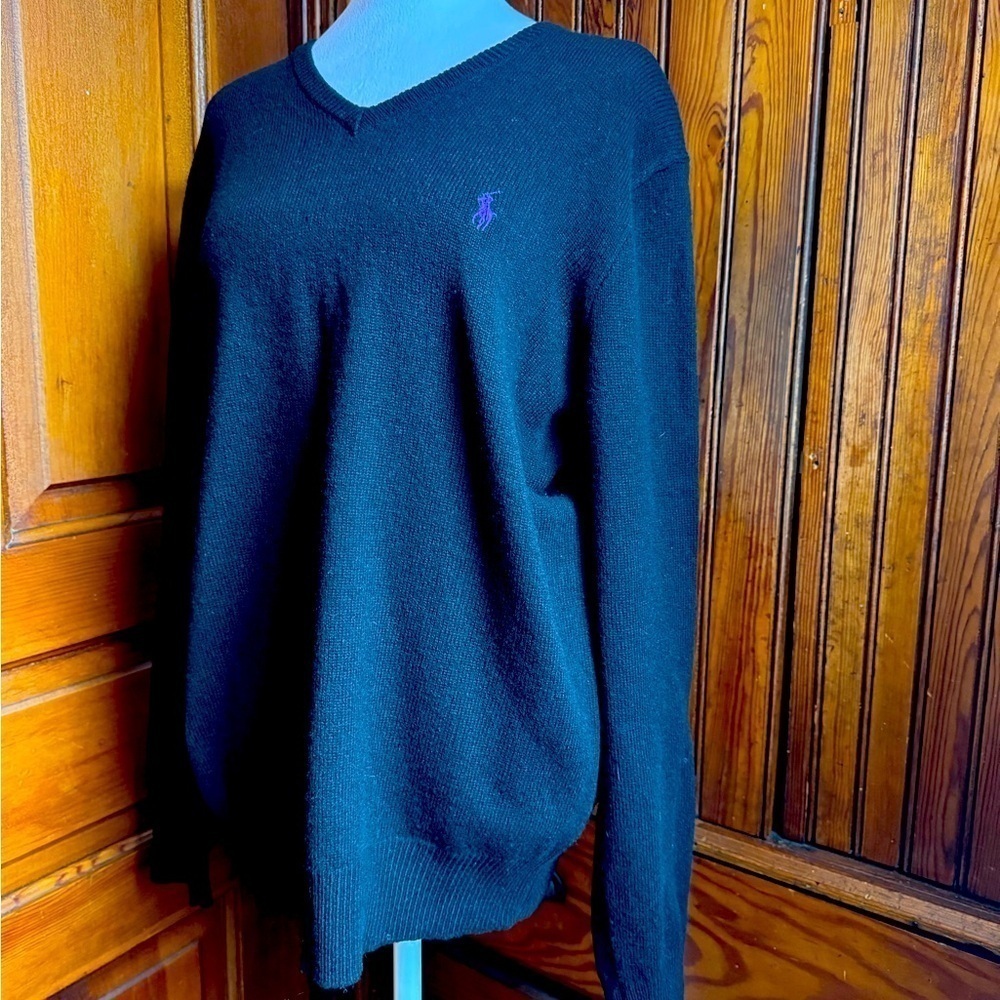 Polo Ralph Lauren Men’s Black 100% Lambs Wool Sweater Size Medium